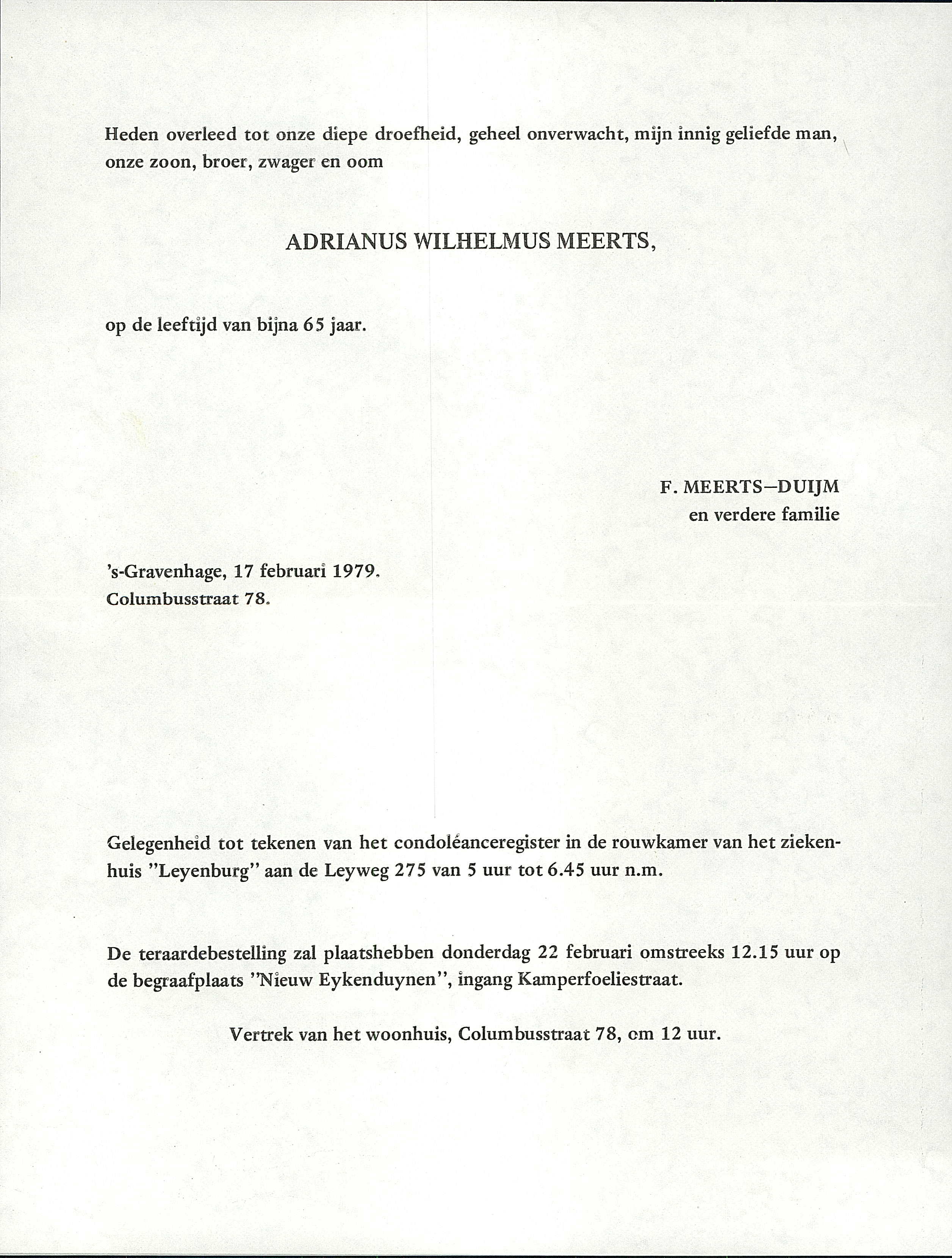 1979OverlijdenDenHaag-AdrianusWilhelmusMeerts17Feb1979.jpg